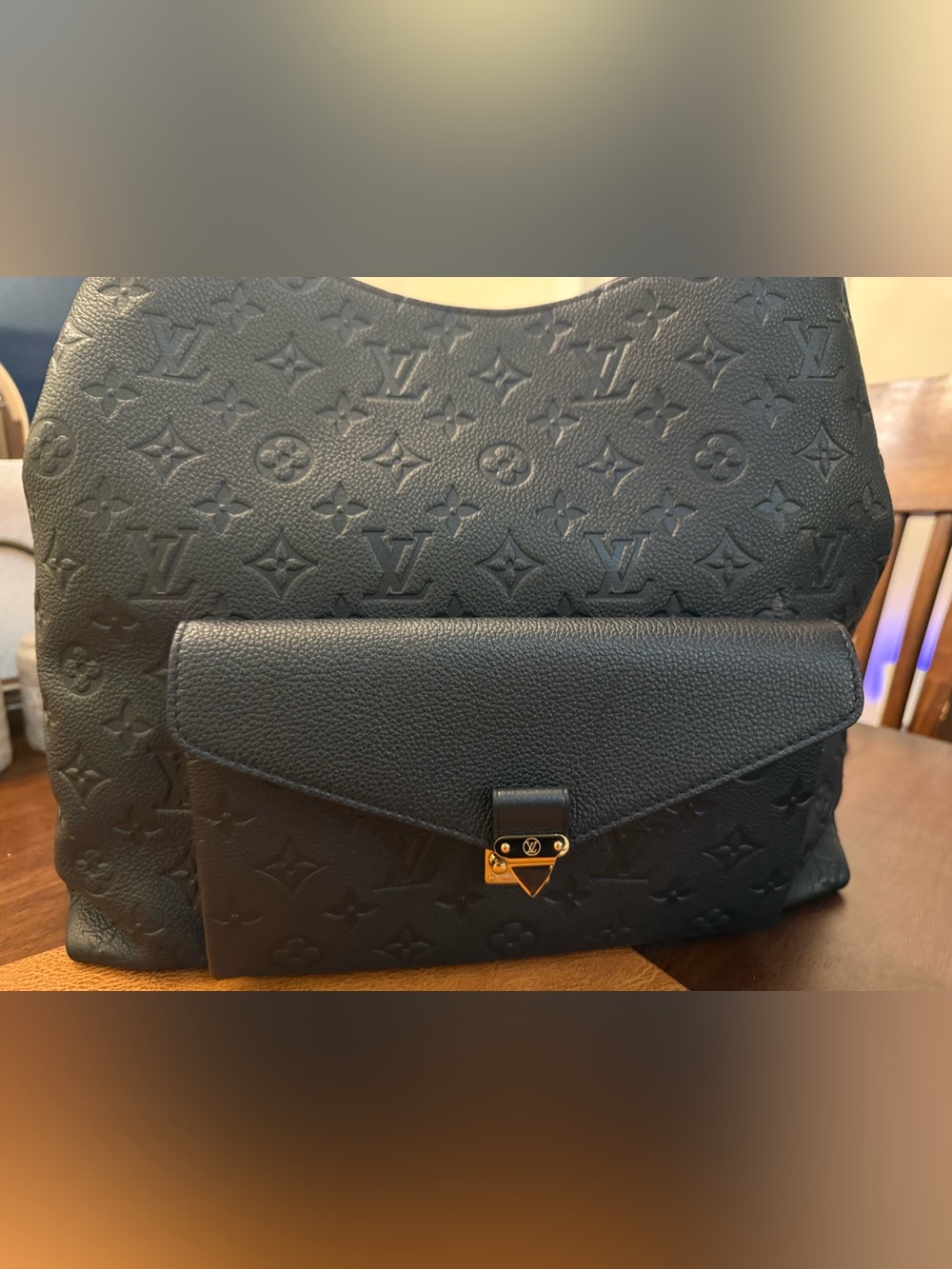 Louis Vuitton Black Monogram Hobo Leather Shoulder Bag with Gold Hardware